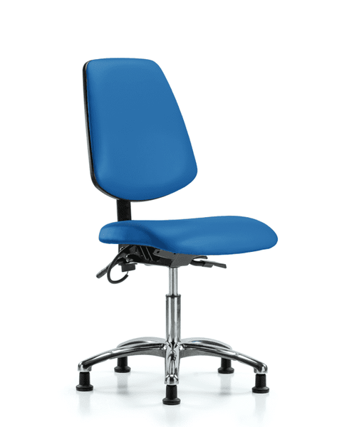Vinyl ESD Chair - Desk Height with Medium Back & ESD Stationary Glides in ESD Blue Vinyl - ESD-VDHCH-MB-CR-T0-A0-EG-ESDBLU