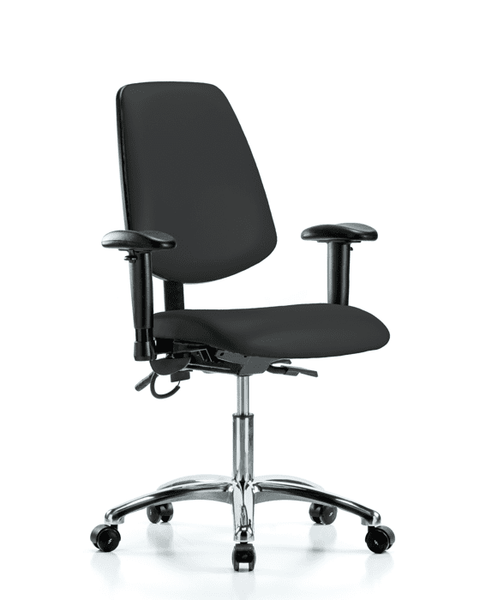 Vinyl ESD Chair - Desk Height with Medium Back, Adjustable Arms, & ESD Casters in ESD Black Vinyl - ESD-VDHCH-MB-CR-T0-A1-EC-ESDBLK