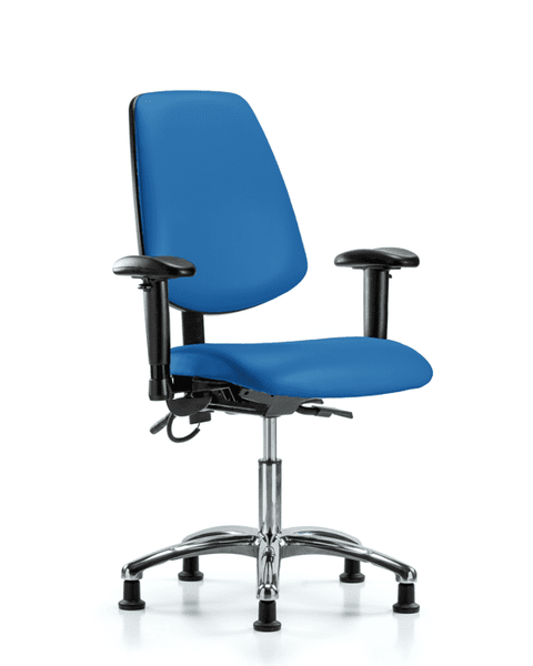 Vinyl ESD Chair - Desk Height with Medium Back, Adjustable Arms, & ESD Stationary Glides in ESD Blue Vinyl - ESD-VDHCH-MB-CR-T0-A1-EG-ESDBLU