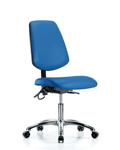 Vinyl ESD Chair - Desk Height with Medium Back, Seat Tilt, & ESD Casters in ESD Blue Vinyl - ESD-VDHCH-MB-CR-T1-A0-EC-ESDBLU