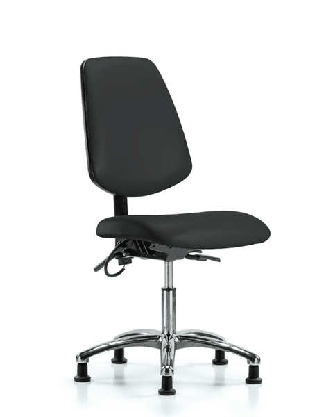 Vinyl ESD Chair - Desk Height with Medium Back, Seat Tilt, & ESD Stationary Glides in ESD Black Vinyl - ESD-VDHCH-MB-CR-T1-A0-EG-ESDBLK