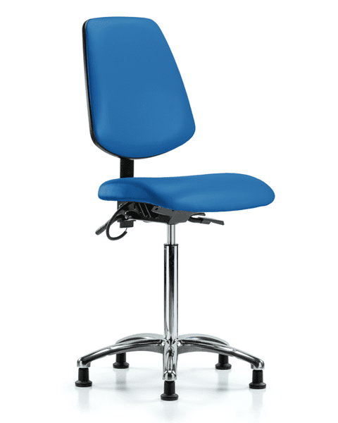 Vinyl ESD Chair - Desk Height with Medium Back, Seat Tilt, & ESD Stationary Glides in ESD Blue Vinyl - ESD-VDHCH-MB-CR-T1-A0-EG-ESDBLU
