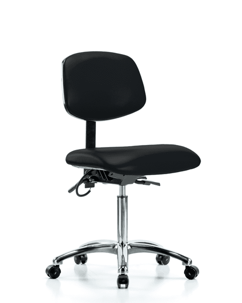 Vinyl ESD Chair - Medium Bench Height with ESD Casters in ESD Black Vinyl - ESD-VMBCH-CR-T0-A0-NF-EC-ESDBLK