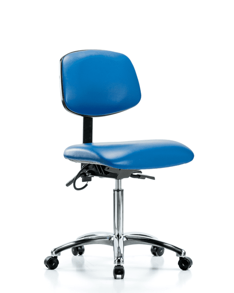 Vinyl ESD Chair - Medium Bench Height with ESD Casters in ESD Blue Vinyl - ESD-VMBCH-CR-T0-A0-NF-EC-ESDBLU