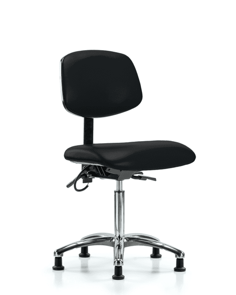 Vinyl ESD Chair - Medium Bench Height with ESD Stationary Glides in ESD Black Vinyl - ESD-VMBCH-CR-T0-A0-NF-EG-ESDBLK