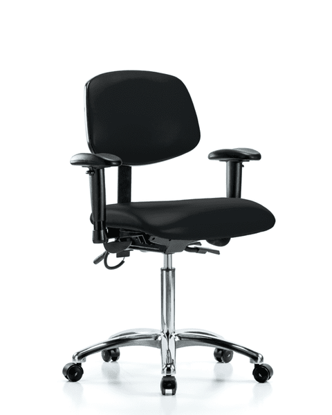 Vinyl ESD Chair - Medium Bench Height with Adjustable Arms & ESD Casters in ESD Black Vinyl - ESD-VMBCH-CR-T0-A1-NF-EC-ESDBLK