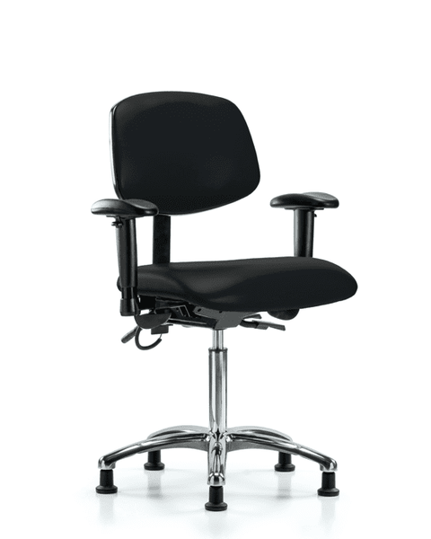 Vinyl ESD Chair - Medium Bench Height with Seat Tilt, Adjustable Arms, & ESD Stationary Glides in ESD Black Vinyl - ESD-VMBCH-CR-T1-A1-NF-EG-ESDBLK