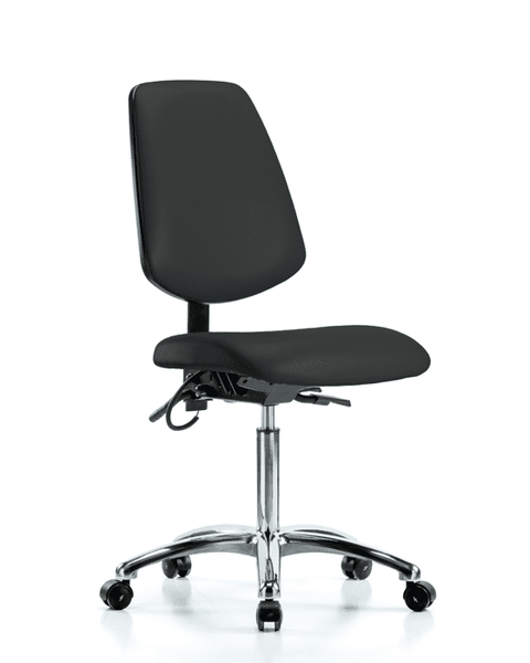 Vinyl ESD Chair - Medium Bench Height with Medium Back & ESD Casters in ESD Black Vinyl - ESD-VMBCH-MB-CR-T0-A0-NF-EC-ESDBLK