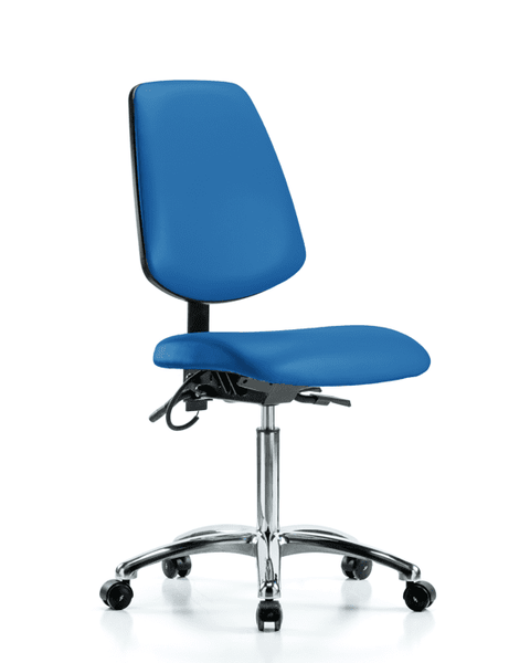 Vinyl ESD Chair - Medium Bench Height with Medium Back & ESD Casters in ESD Blue Vinyl - ESD-VMBCH-MB-CR-T0-A0-NF-EC-ESDBLU