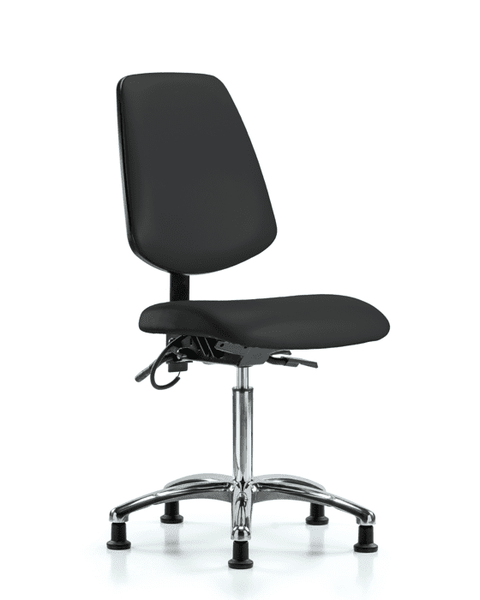 Vinyl ESD Chair - Medium Bench Height with Medium Back & ESD Stationary Glides in ESD Black Vinyl - ESD-VMBCH-MB-CR-T0-A0-NF-EG-ESDBLK