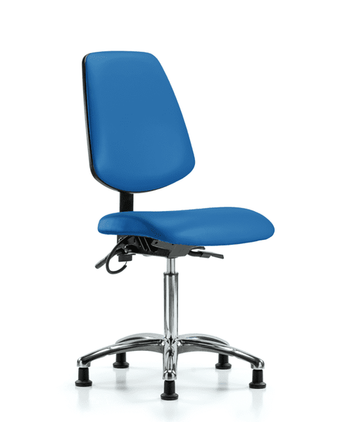 Vinyl ESD Chair - Medium Bench Height with Medium Back & ESD Stationary Glides in ESD Blue Vinyl - ESD-VMBCH-MB-CR-T0-A0-NF-EG-ESDBLU