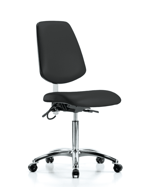Vinyl ESD Chair - Medium Bench Height with Medium Back, Seat Tilt, & ESD Casters in ESD Black Vinyl - ESD-VMBCH-MB-CR-T1-A0-NF-EC-ESDBLK