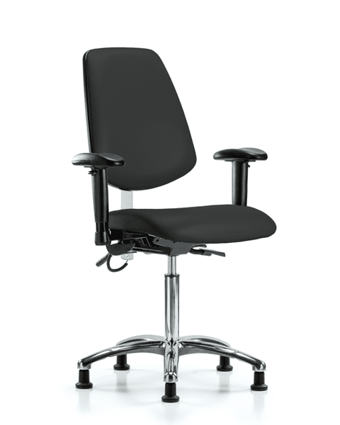 Vinyl ESD Chair - Medium Bench Height with Medium Back, Seat Tilt, Adjustable Arms, & ESD Stationary Glides in ESD Black Vinyl - ESD-VMBCH-MB-CR-T1-A1-NF-EG-ESDBLK