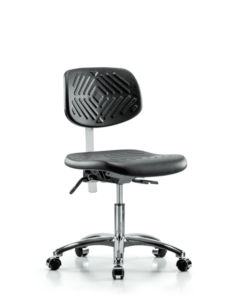 Class 10 Polyurethane Clean Room Chair - Desk Height with Casters in Black Polyurethane - NCR-PDHCH-CR-T0-A0-CC-BLK