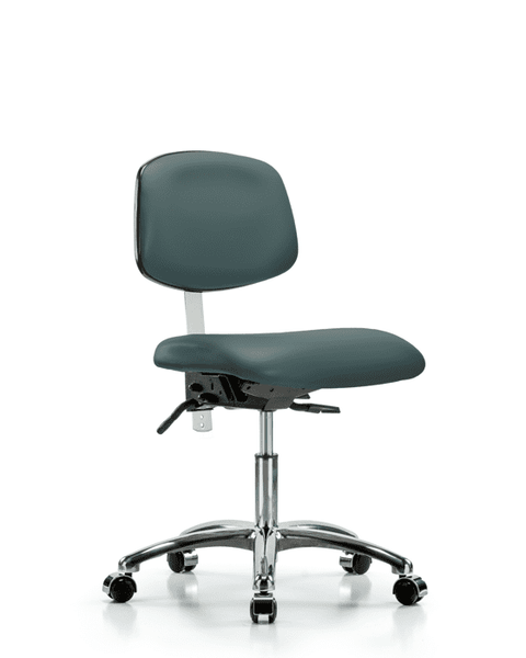 Class 100 Vinyl Clean Room Chair - Desk Height with Casters in Colonial Blue Trailblazer Vinyl - NCR-VDHCH-CR-T0-A0-CC-8546