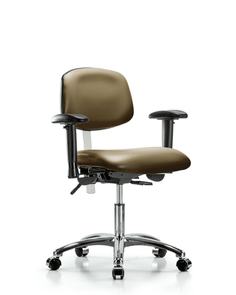 Class 100 Vinyl Clean Room Chair - Desk Height with Adjustable Arms & Casters in Taupe Supernova Vinyl - NCR-VDHCH-CR-T0-A1-CC-8809