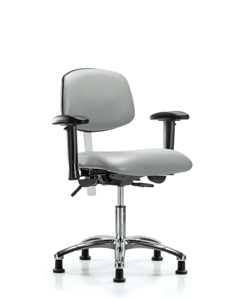 Class 100 Vinyl Clean Room Chair - Desk Height with Adjustable Arms & Stationary Glides in Dove Trailblazer Vinyl - NCR-VDHCH-CR-T0-A1-RG-8567