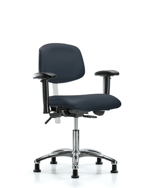 Class 100 Vinyl Clean Room Chair - Desk Height with Adjustable Arms & Stationary Glides in Imperial Blue Trailblazer Vinyl - NCR-VDHCH-CR-T0-A1-RG-8582