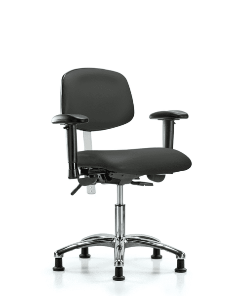 Class 100 Vinyl Clean Room Chair - Desk Height with Adjustable Arms & Stationary Glides in Charcoal Trailblazer Vinyl - NCR-VDHCH-CR-T0-A1-RG-8605