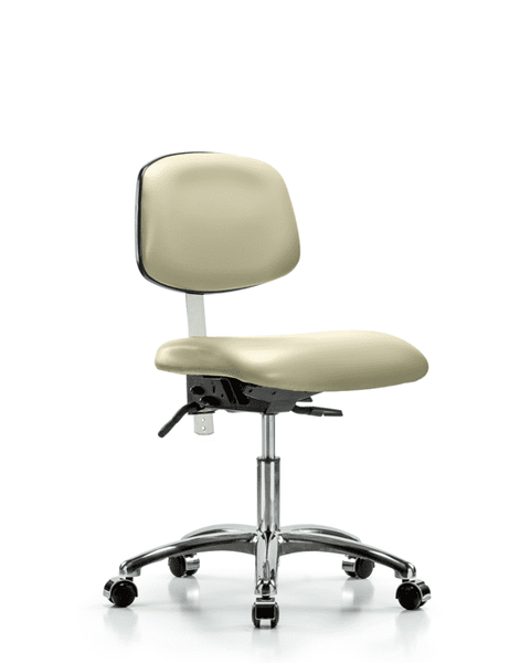 Class 100 Vinyl Clean Room Chair - Desk Height with Seat Tilt & Casters in Adobe White Trailblazer Vinyl - NCR-VDHCH-CR-T1-A0-CC-8501