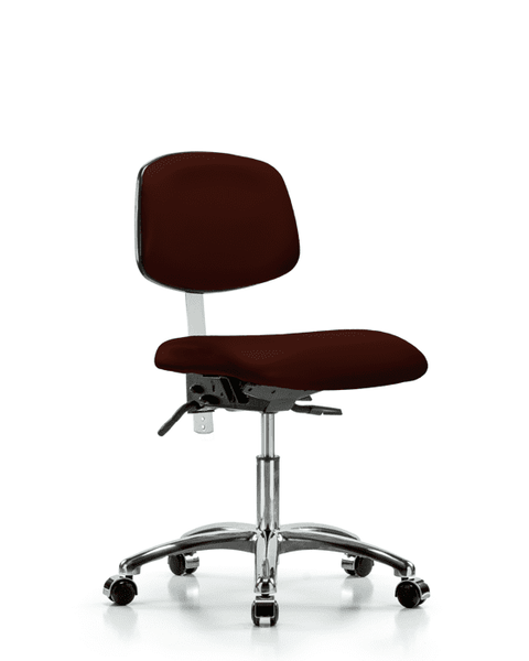 Class 100 Vinyl Clean Room Chair - Desk Height with Seat Tilt & Casters in Burgundy Trailblazer Vinyl - NCR-VDHCH-CR-T1-A0-CC-8569
