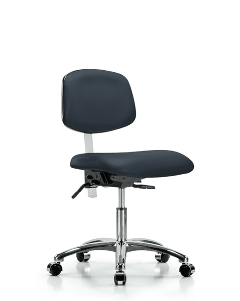 Class 100 Vinyl Clean Room Chair - Desk Height with Seat Tilt & Casters in Imperial Blue Trailblazer Vinyl - NCR-VDHCH-CR-T1-A0-CC-8582