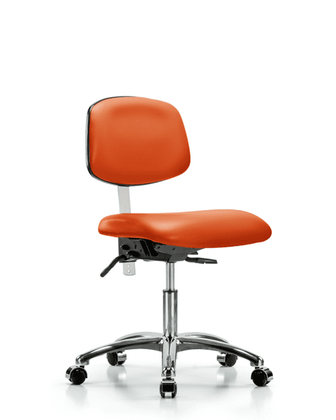 Class 100 Vinyl Clean Room Chair - Desk Height with Seat Tilt & Casters in Orange Kist Trailblazer Vinyl - NCR-VDHCH-CR-T1-A0-CC-8613
