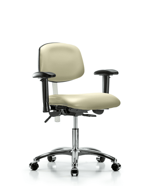 Class 100 Vinyl Clean Room Chair - Desk Height with Seat Tilt, Adjustable Arms, & Casters in Adobe White Trailblazer Vinyl - NCR-VDHCH-CR-T1-A1-CC-8501