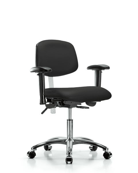 Class 100 Vinyl Clean Room Chair - Desk Height with Seat Tilt, Adjustable Arms, & Casters in Black Trailblazer Vinyl - NCR-VDHCH-CR-T1-A1-CC-8540