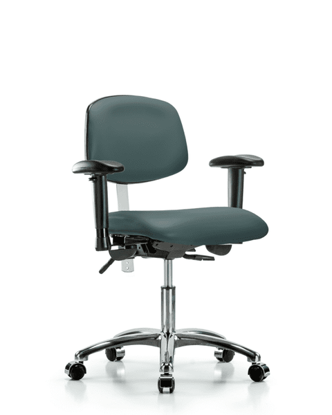 Class 100 Vinyl Clean Room Chair - Desk Height with Seat Tilt, Adjustable Arms, & Casters in Colonial Blue Trailblazer Vinyl - NCR-VDHCH-CR-T1-A1-CC-8546