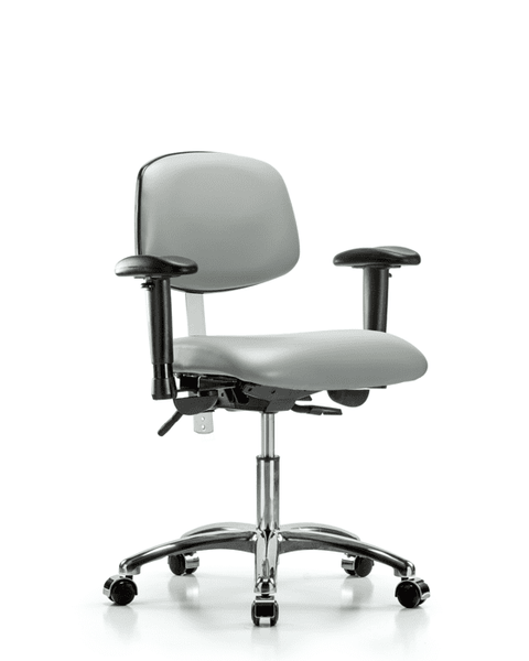 Class 100 Vinyl Clean Room Chair - Desk Height with Seat Tilt, Adjustable Arms, & Casters in Dove Trailblazer Vinyl - NCR-VDHCH-CR-T1-A1-CC-8567