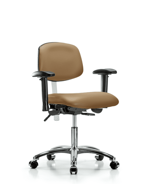Class 100 Vinyl Clean Room Chair - Desk Height with Seat Tilt, Adjustable Arms, & Casters in Taupe Trailblazer Vinyl - NCR-VDHCH-CR-T1-A1-CC-8584