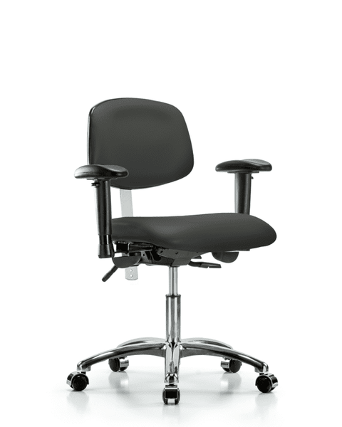 Class 100 Vinyl Clean Room Chair - Desk Height with Seat Tilt, Adjustable Arms, & Casters in Charcoal Trailblazer Vinyl - NCR-VDHCH-CR-T1-A1-CC-8605