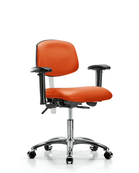Class 100 Vinyl Clean Room Chair - Desk Height with Seat Tilt, Adjustable Arms, & Casters in Orange Kist Trailblazer Vinyl - NCR-VDHCH-CR-T1-A1-CC-8613