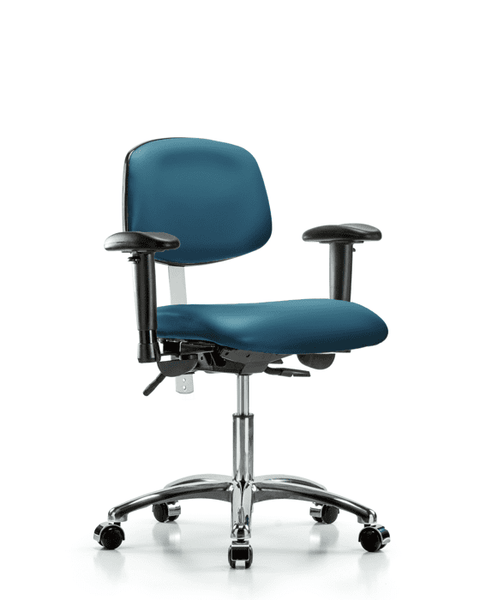 Class 100 Vinyl Clean Room Chair - Desk Height with Seat Tilt, Adjustable Arms, & Casters in Marine Blue Supernova Vinyl - NCR-VDHCH-CR-T1-A1-CC-8801