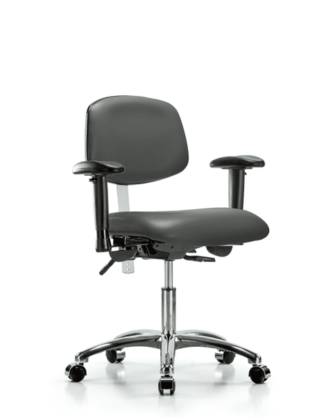 Class 100 Vinyl Clean Room Chair - Desk Height with Seat Tilt, Adjustable Arms, & Casters in Carbon Supernova Vinyl - NCR-VDHCH-CR-T1-A1-CC-8823