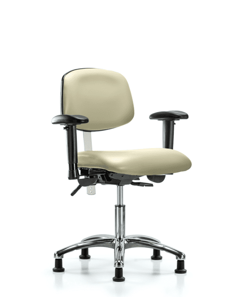 Class 100 Vinyl Clean Room Chair - Desk Height with Seat Tilt, Adjustable Arms, & Stationary Glides in Adobe White Trailblazer Vinyl - NCR-VDHCH-CR-T1-A1-RG-8501