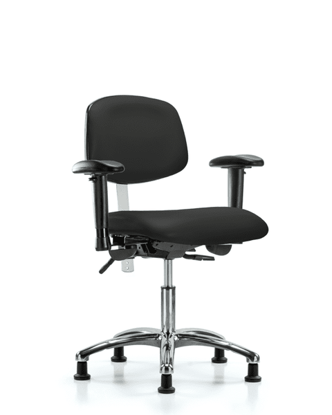 Class 100 Vinyl Clean Room Chair - Desk Height with Seat Tilt, Adjustable Arms, & Stationary Glides in Black Trailblazer Vinyl - NCR-VDHCH-CR-T1-A1-RG-8540