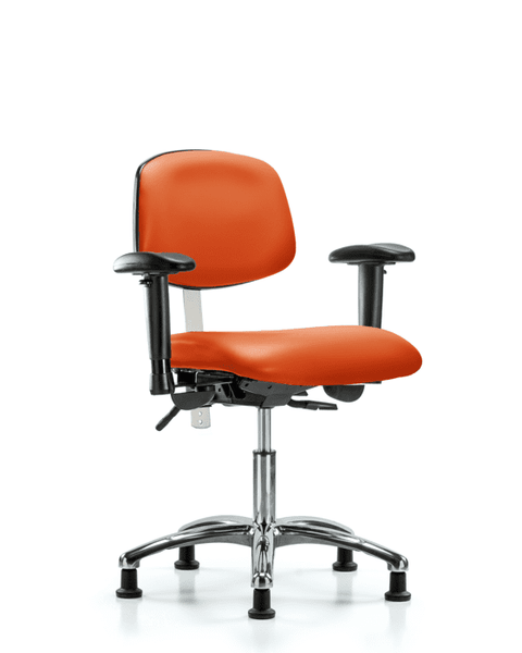 Class 100 Vinyl Clean Room Chair - Desk Height with Seat Tilt, Adjustable Arms, & Stationary Glides in Orange Kist Trailblazer Vinyl - NCR-VDHCH-CR-T1-A1-RG-8613