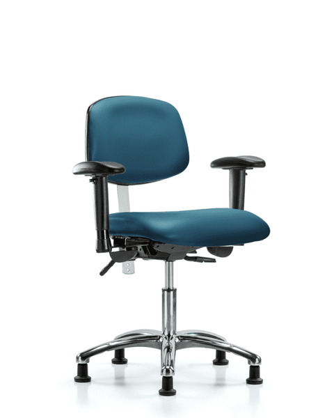 Class 100 Vinyl Clean Room Chair - Desk Height with Seat Tilt, Adjustable Arms, & Stationary Glides in Marine Blue Supernova Vinyl - NCR-VDHCH-CR-T1-A1-RG-8801