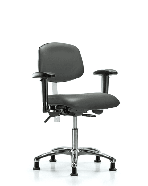 Class 100 Vinyl Clean Room Chair - Desk Height with Seat Tilt, Adjustable Arms, & Stationary Glides in Carbon Supernova Vinyl - NCR-VDHCH-CR-T1-A1-RG-8823