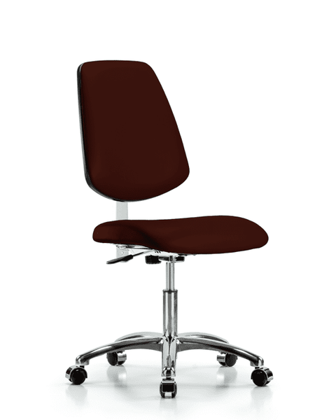 Class 100 Vinyl Clean Room Chair - Desk Height with Medium Back & Casters in Burgundy Trailblazer Vinyl - NCR-VDHCH-MB-CR-T0-A0-CC-8569