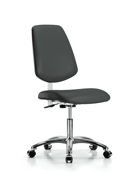 Class 100 Vinyl Clean Room Chair - Desk Height with Medium Back & Casters in Charcoal Trailblazer Vinyl - NCR-VDHCH-MB-CR-T0-A0-CC-8605