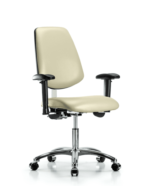 Class 100 Vinyl Clean Room Chair - Desk Height with Medium Back, Adjustable Arms, & Casters in Adobe White Trailblazer Vinyl - NCR-VDHCH-MB-CR-T0-A1-CC-8501