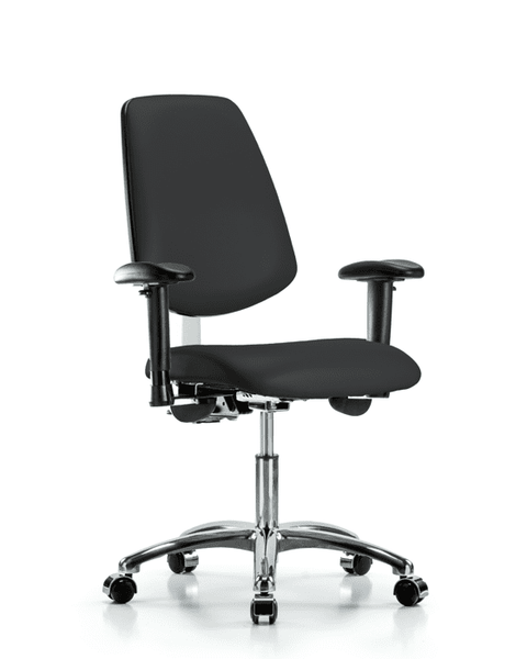 Class 100 Vinyl Clean Room Chair - Desk Height with Medium Back, Adjustable Arms, & Casters in Black Trailblazer Vinyl - NCR-VDHCH-MB-CR-T0-A1-CC-8540