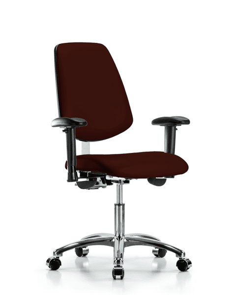 Class 100 Vinyl Clean Room Chair - Desk Height with Medium Back, Adjustable Arms, & Casters in Burgundy Trailblazer Vinyl - NCR-VDHCH-MB-CR-T0-A1-CC-8569