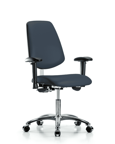 Class 100 Vinyl Clean Room Chair - Desk Height with Medium Back, Adjustable Arms, & Casters in Imperial Blue Trailblazer Vinyl - NCR-VDHCH-MB-CR-T0-A1-CC-8582