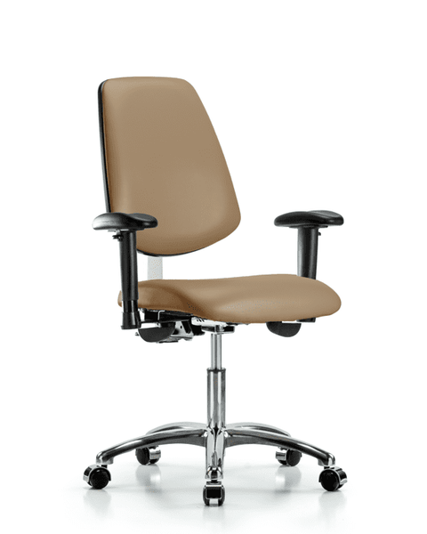 Class 100 Vinyl Clean Room Chair - Desk Height with Medium Back, Adjustable Arms, & Casters in Taupe Trailblazer Vinyl - NCR-VDHCH-MB-CR-T0-A1-CC-8584
