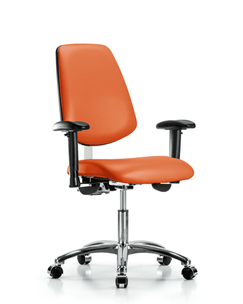 Class 100 Vinyl Clean Room Chair - Desk Height with Medium Back, Adjustable Arms, & Casters in Orange Kist Trailblazer Vinyl - NCR-VDHCH-MB-CR-T0-A1-CC-8613