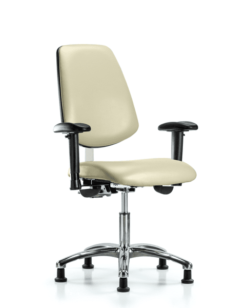 Class 100 Vinyl Clean Room Chair - Desk Height with Medium Back, Adjustable Arms, & Stationary Glides in Adobe White Trailblazer Vinyl - NCR-VDHCH-MB-CR-T0-A1-RG-8501